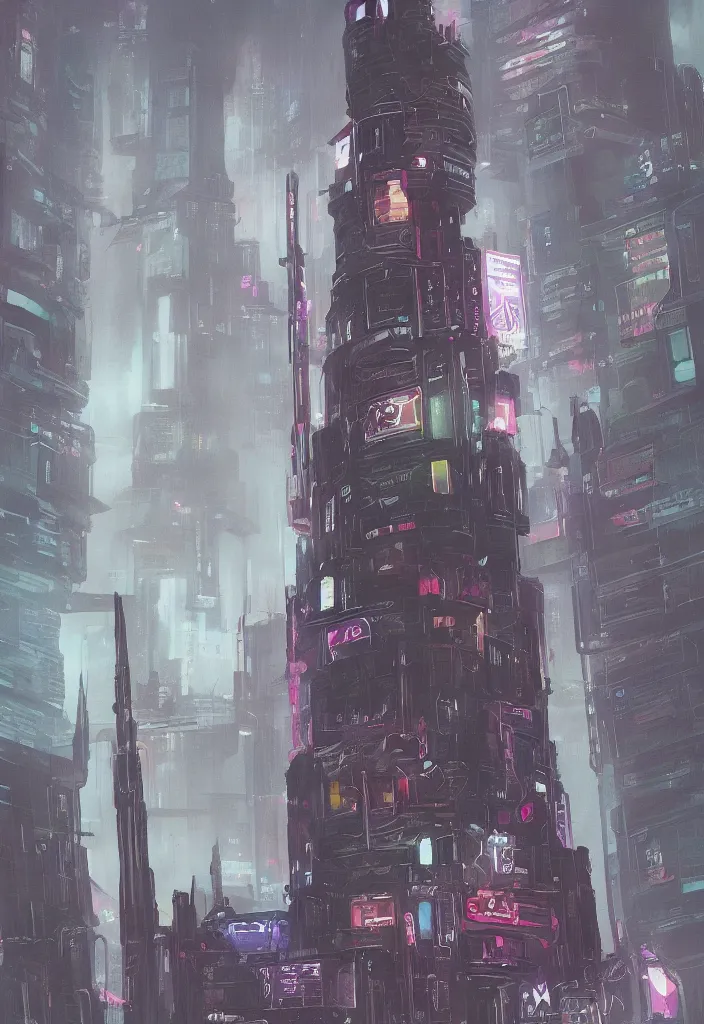 Image similar to a tarot card of the tower, cyberpunk themed art, concept art