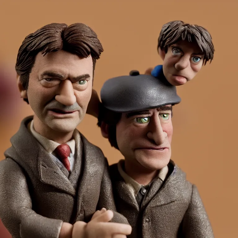 Image similar to a cinematic film still of a claymation stop motion film starring nathan fillion, shallow depth of field, 8 0 mm, f 1. 8