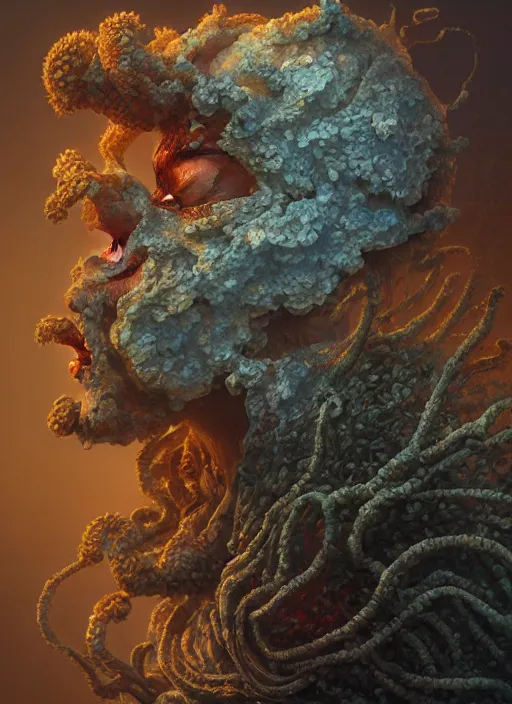 Prompt: Helmet of a forgotten Deity, corals, plume of seaweed, extremly detailed digital painting, in the style of Tomasz Alen Kopera and Fenghua Zhong and Peter Mohrbacher, mystical colors, rim light, beautiful lighting, 8k, stunning scene, raytracing, octane, trending on artstation