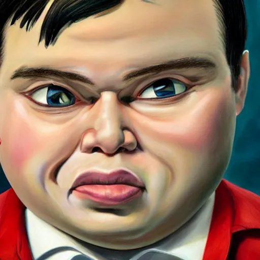 Image similar to beautiful lifelike painting of martin shkreli garbage pail kid, hyperreal detailed facial features and uv lighting, art by ed roth and basil wolverton