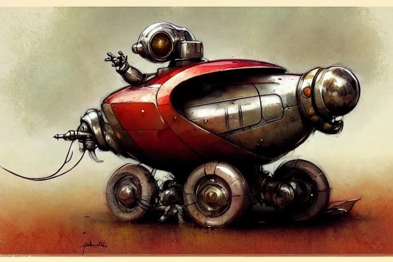 Image similar to adventurer ( ( ( ( ( 1 9 5 0 s retro future robot mouse amphibious vehical home. muted colors. ) ) ) ) ) by jean baptiste monge!!!!!!!!!!!!!!!!!!!!!!!!! chrome red