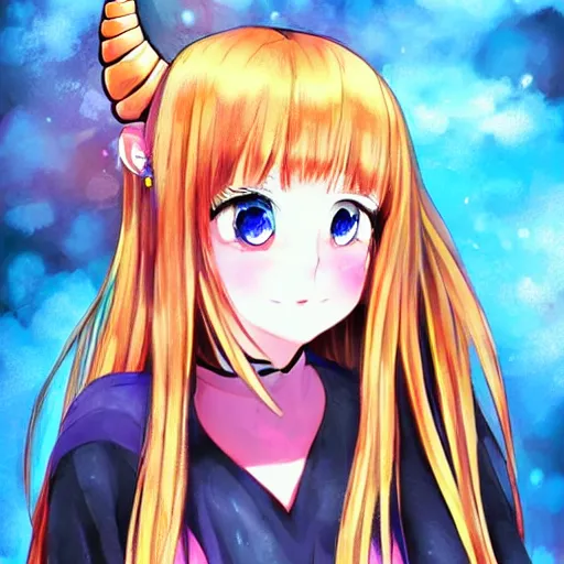 Prompt: beautiful girl with two horn, anime art,