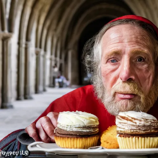 Prompt: closeup portrait of a medieval us senator eating cakes in the cloisters, depth of field, zeiss lens, detailed, symmetrical, centered, fashion photoshoot, by annie leibovitz and steve mccurry, david lazar, jimmy nelsson, breathtaking, 8 k resolution, extremely detailed, beautiful, establishing shot, artistic, hyperrealistic, beautiful face, octane render