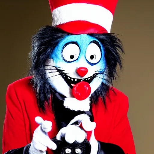 Prompt: alice cooper as cat in the hat