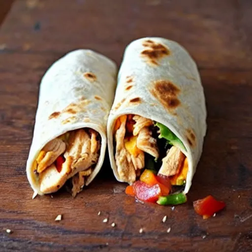 Prompt: perfect chicken burrito. this picture makes me so unbelievably hungry