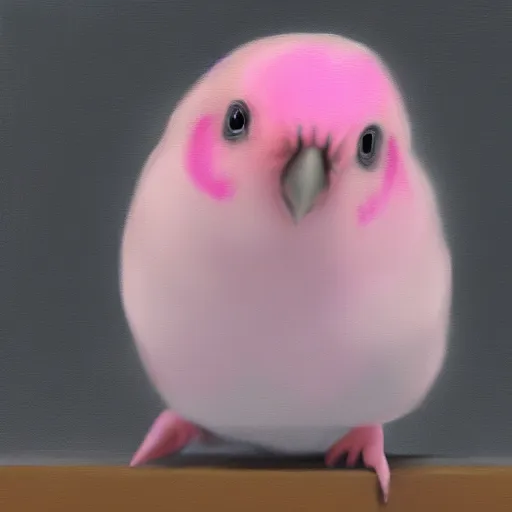 Image similar to an oil painting of a piggie pink budgie with black spots, full hd, ue5, ue4, unreal engine 5, artstation