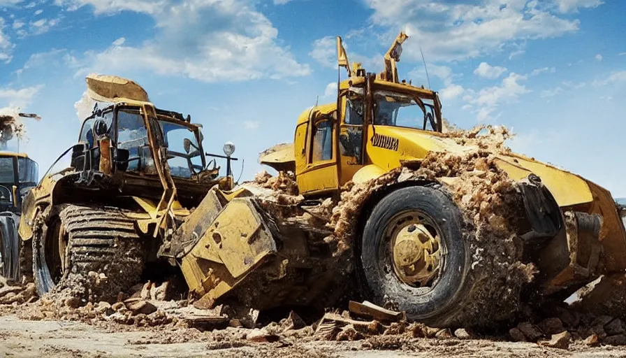 Image similar to big budget movie about a bulldozer demolition derby