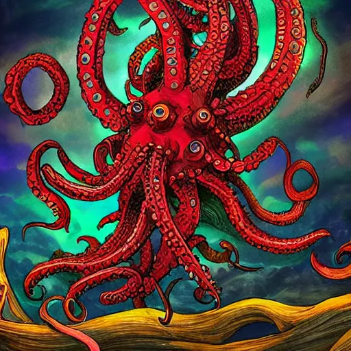 Image similar to kraken arm rising out of the ocean, d & d style, trending on artstation, colorful, intricate, art by kev chan