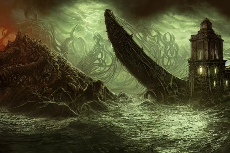 Prompt: highly detailed rise of cthulhu wallpaper