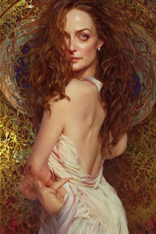 Prompt: Heather Graham portrait, fantasy, elegant, intricate, by Stanley Artgerm Lau, greg rutkowski, thomas kindkade, alphonse mucha, loish, norman Rockwell