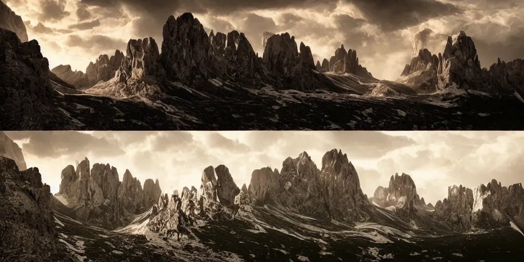 Image similar to photography of dolomites getting blown up, exploding, dolomites, alpine, detailed intricate insanely detailed octane render, 8k artistic 1920s photography, photorealistic, chiaroscuro, hd, by David Cronenberg, Raphael, Caravaggio