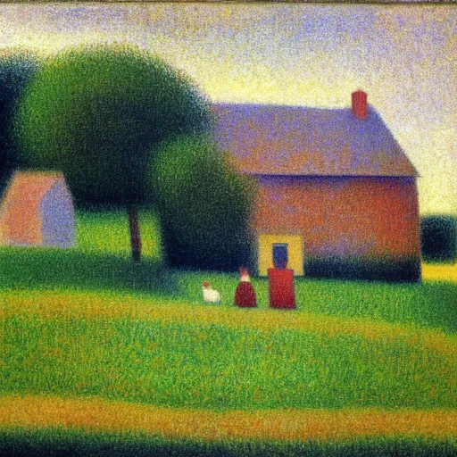 Prompt: small irish homestead by georges seurat