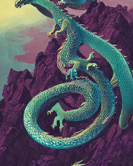 Prompt: a dragon serpent, digital art, illustrated by james gurney and victo ngai