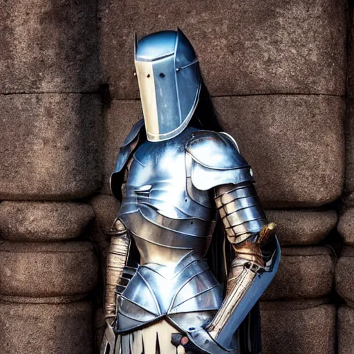 Prompt: a beautiful female knight in a light armor, without any battle experience, who only came to see a dragon, symmetrical, cinematic, real photography