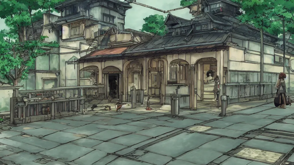 Image similar to lost train station, anime style, studio ghibli