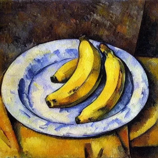 Prompt: still life of a slice of banana toast, oil painting, paul cezanne