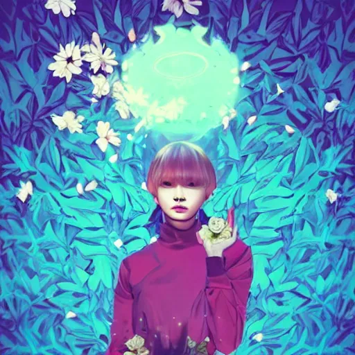 Prompt: portrait of a kpop star, smiling with flowers in hands. sharp focus, cinematic pose, cinematic lighting, unreal engine render. art by josan gonzales and moebius and deathburger.