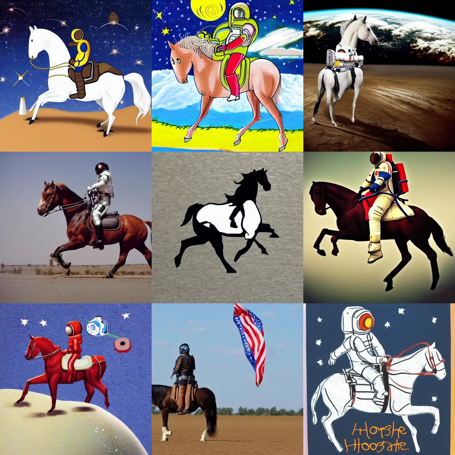 Prompt: a horse - astronaut riding on back of an horse - astronaut