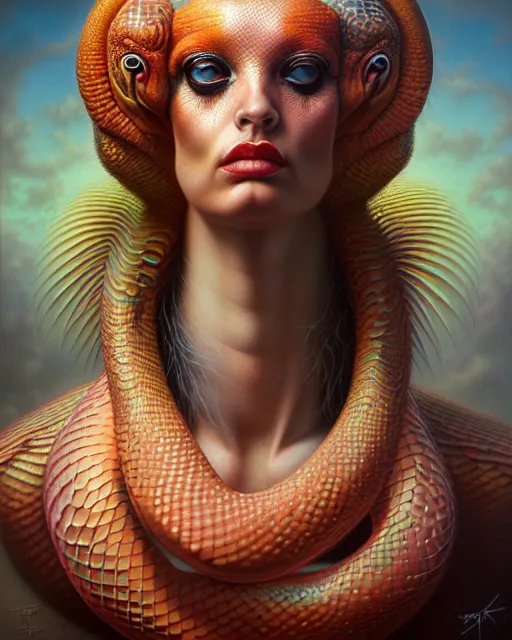 Image similar to a detailed portrait of dreampunk flamingo python hybrid mix goddess by tomasz alen kopera and peter mohrbacher