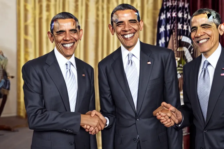 Image similar to mrbean shaking hands with obama, 4k