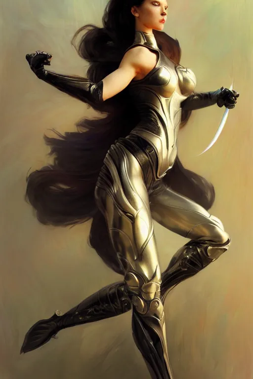 Prompt: > professional portrait of female an cat woman assassin in a dynamic pose , armor elements , long hair, beautiful bone structure, symmetrical facial features, intricate, elegant, digital painting, concept art, smooth, sharp focus, illustration, by Ruan Jia and Mandy Jurgens , and mucha, and Artgerm and William-Adolphe Bouguerea