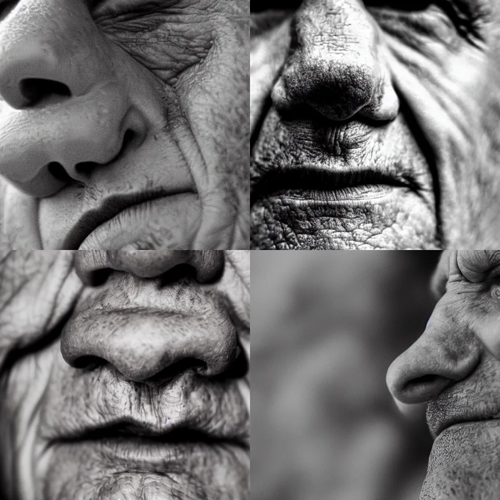 Prompt: extreme closeup of a nose of an old man