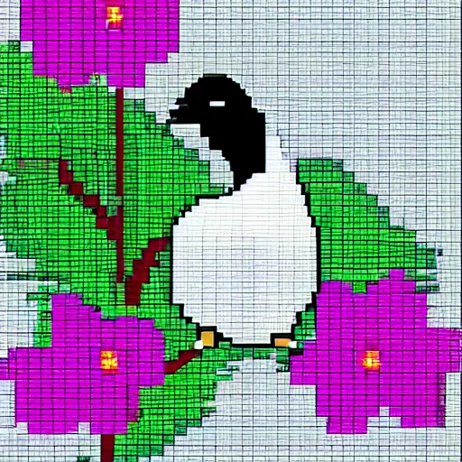 Prompt: Goose in flowers pixel art