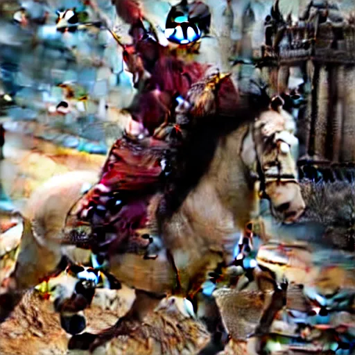 Prompt: harry potter in bahubali ~ on a horse ~