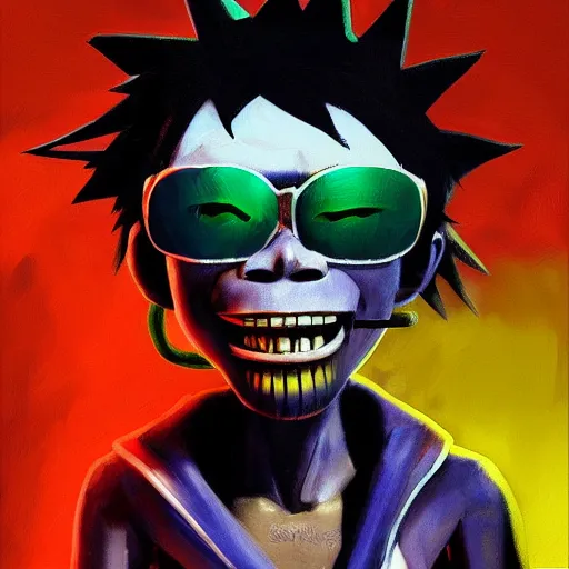 Image similar to high quality high detail painting of gorillaz noodle by ashley wood, hd, photorealistic lighting, vivid colors