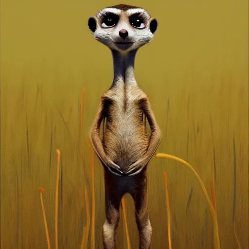 Prompt: goro fujita ilustration a standing meerkat peering through the grasses, with its ears up by goro fujita, painting by goro fujita, sharp focus, highly detailed, artstation