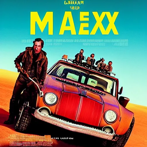 Image similar to wes anderson poster of mad max,