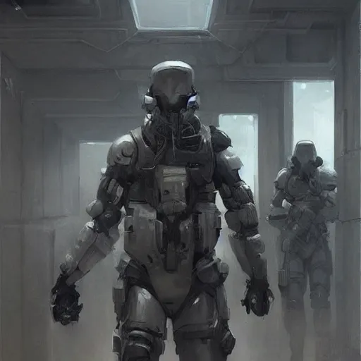 Prompt: concept art by greg rutkowski, soldiers wearing futuristic white and black tactical gear, shooting in a combat, brutalist futuristic interior, dim lighting, detailed portraits, stressfull atmosphere, scifi, digital painting, artstation, concept art, smooth, sharp foccus ilustration, artstation hq