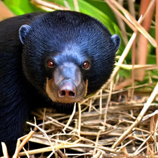 Prompt: malayan sunbear Look into camera