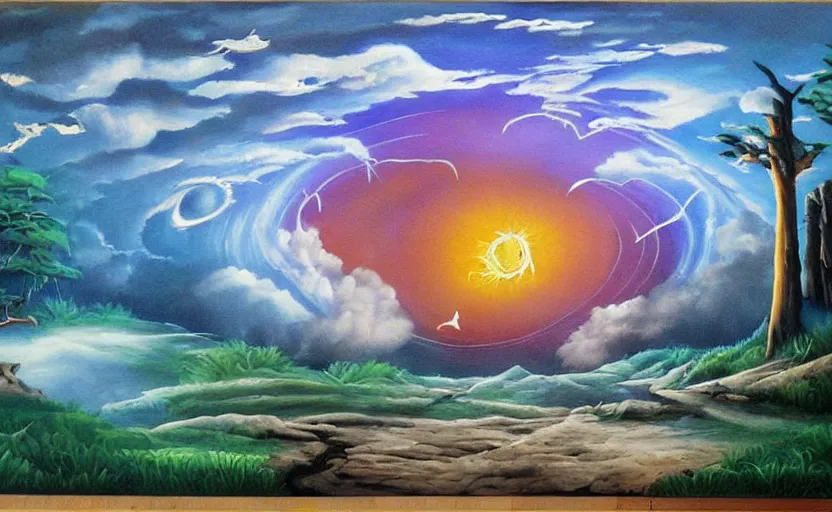 Image similar to portal painting to another dimension, surreal landscape