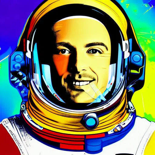 Prompt: portrait of astronaut, highly detailed, colourful, 8k wallpaper, pop art
