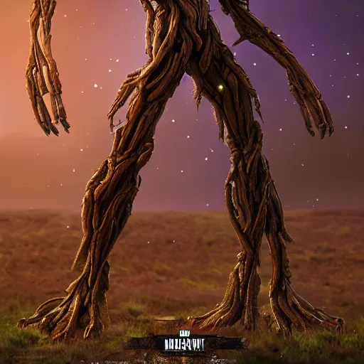 Image similar to mech inspired by groot, 4 k realistic photo