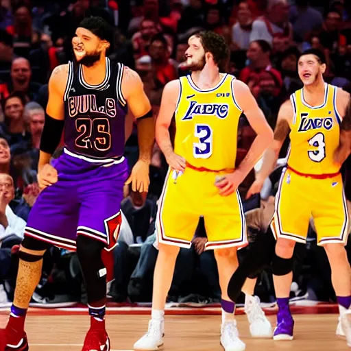 Image similar to a basket ball game between chicago bulls and la lakers