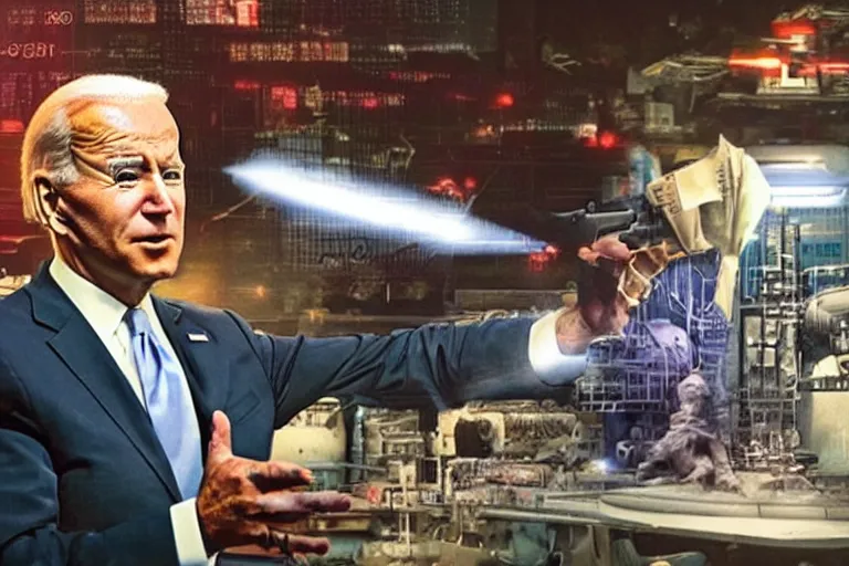 Image similar to joe biden inflating inflation, in 2 0 5 5, y 2 k cybercore, industrial low - light photography, still from a ridley scott movie