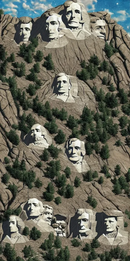 Prompt: a president's day mt. rushmore scene by alexander jansson