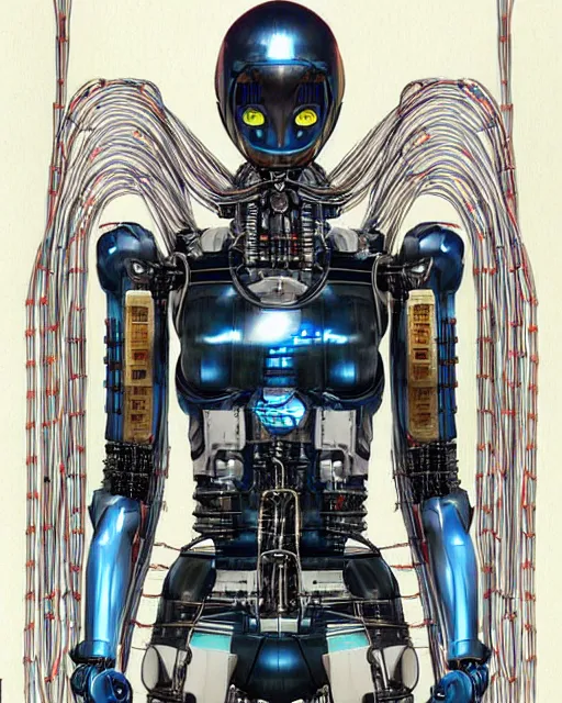 Prompt: Hiroshige portrait of a robot saint made of cables and robotic pod by artgerm