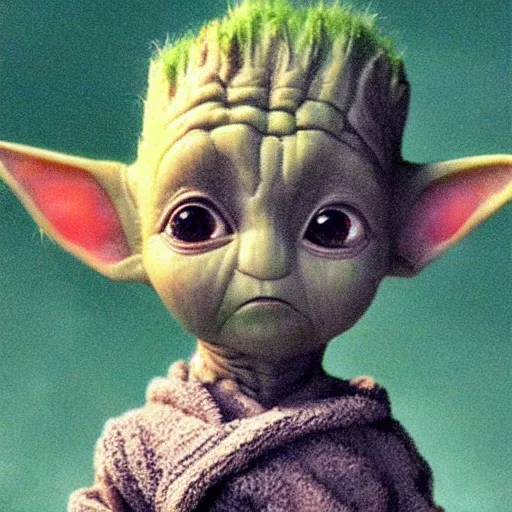 Prompt: baby groot sitting baby yoda in the style of william adolphe bouguereau