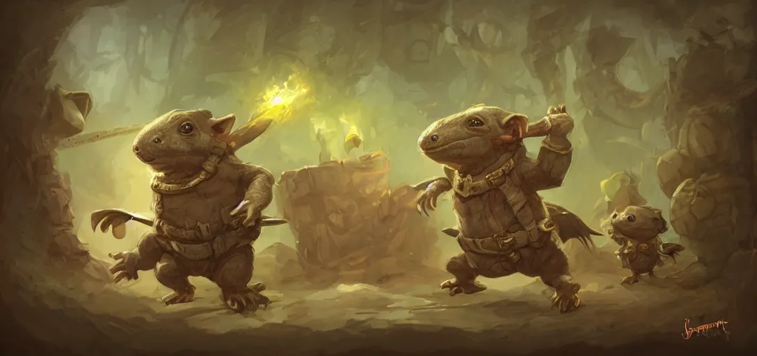 Image similar to cute little anthropomorphic Guinea Pig soldiers fighting anthropomorphic lizard soldiers, ultra wide lens shot , tiny, small, short, cute and adorable, pretty, beautiful, DnD character art portrait, matte fantasy painting, DeviantArt Artstation, by Jason Felix by Steve Argyle by Tyler Jacobson by Peter Mohrbacher, cinematic lighting