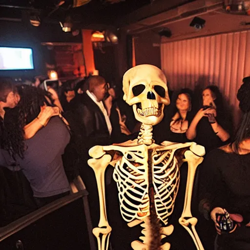 Prompt: a skeleton drinking at a club in los angeles