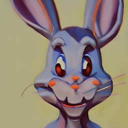 Image similar to an oil painting of bugs bunny by craig mullins ; anatomically correct