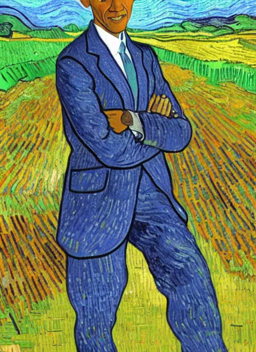 Prompt: Painting of Barack Obama as a farmer by Vincent van Gogh