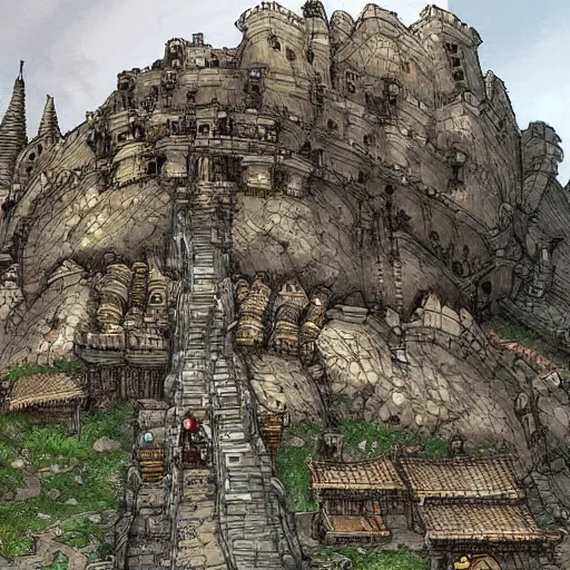 Image similar to a stunning fortress that is ran by dwarves by Kim Jung GI