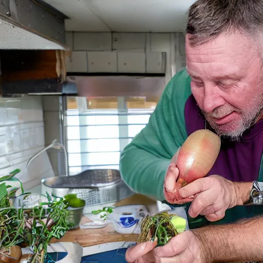 Prompt: Doug Mountjoy potting an onion in the middle pocket