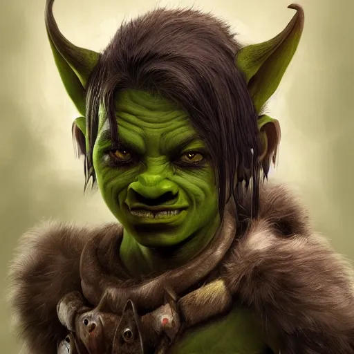 Image similar to a detailed portrait of a child orc boy, fantasy art illustration, incredibly highly detailed and realistic, 8 k, sharp focus