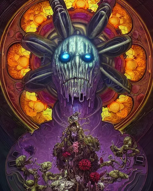 Image similar to the platonic ideal of flowers, rotting, insects and praying of cletus kasady carnage thanos dementor wild hunt doctor doom chtulu mandelbulb mandala ponyo bioshock davinci heavy rain, d & d, fantasy, ego death, decay, dmt, art by artgerm and greg rutkowski and alphonse mucha