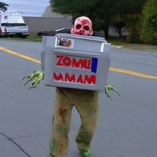 Prompt: zombie mailman, full body shot